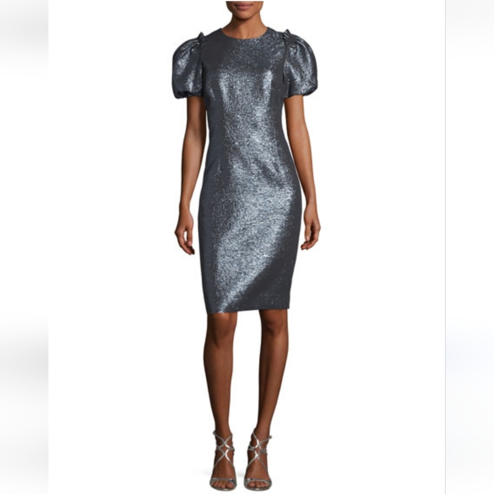 Rickie freeman for Teri Jon metallic puff sleeve Sheath dress NWT